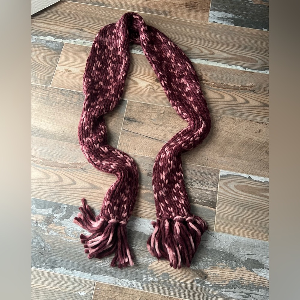 Womens Maroon and Pink Knitted Winter Scarf